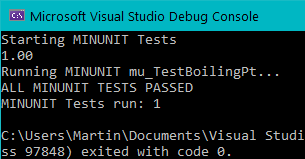 minunit results of 1 test